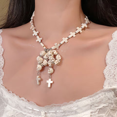 Punk Bow Skull Beaded Cross Star Pendant Necklace Halloween