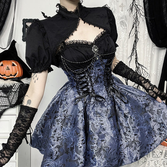 Two-Tone Jacquard Slim-Fit Sexy Halloween Crop Top