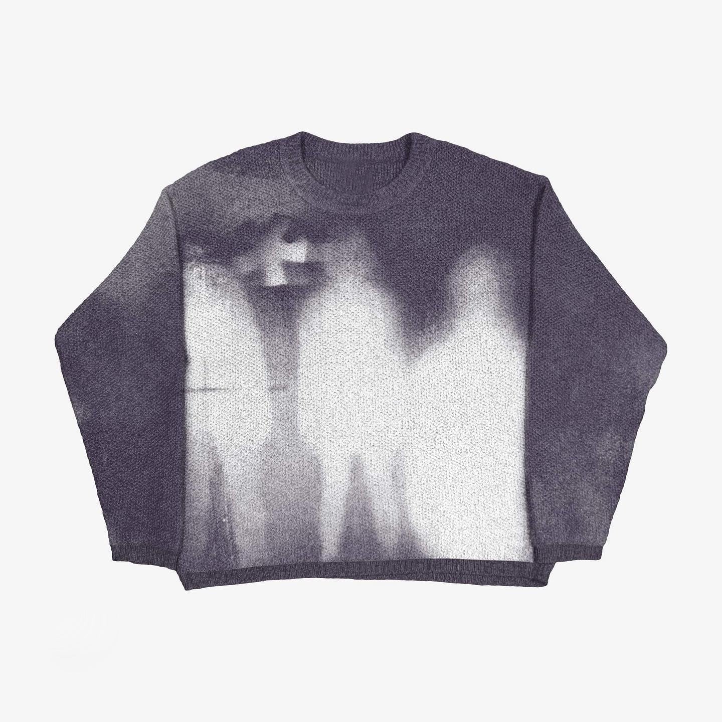 Grunge Horror Style Printed Crewneck Slouchy Knit Sweater Main image