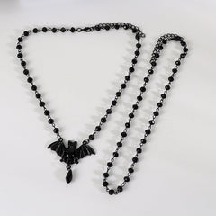 Halloween Gift Retro Black Bat Pendant Necklace Black