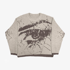 Grunge Horror Style Printed Relaxed-Fit Knit Sweater