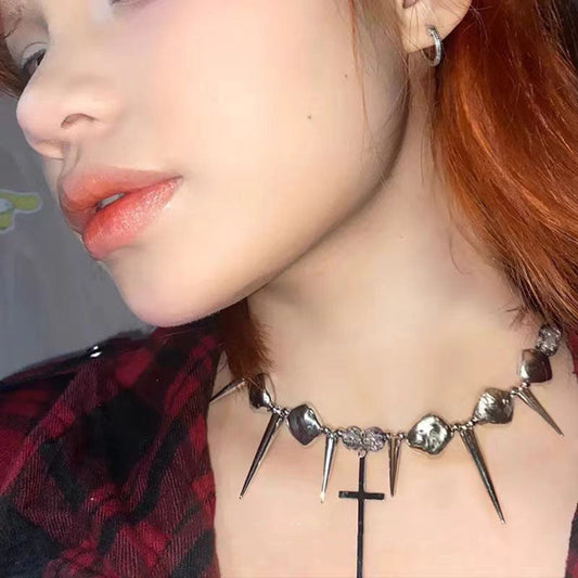 Cross Rivet Exaggerated Punk Y2K Necklace Halloween