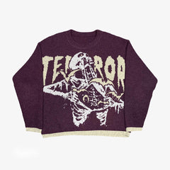 Grunge Skull Printed Relaxed-Fit Knit Sweater