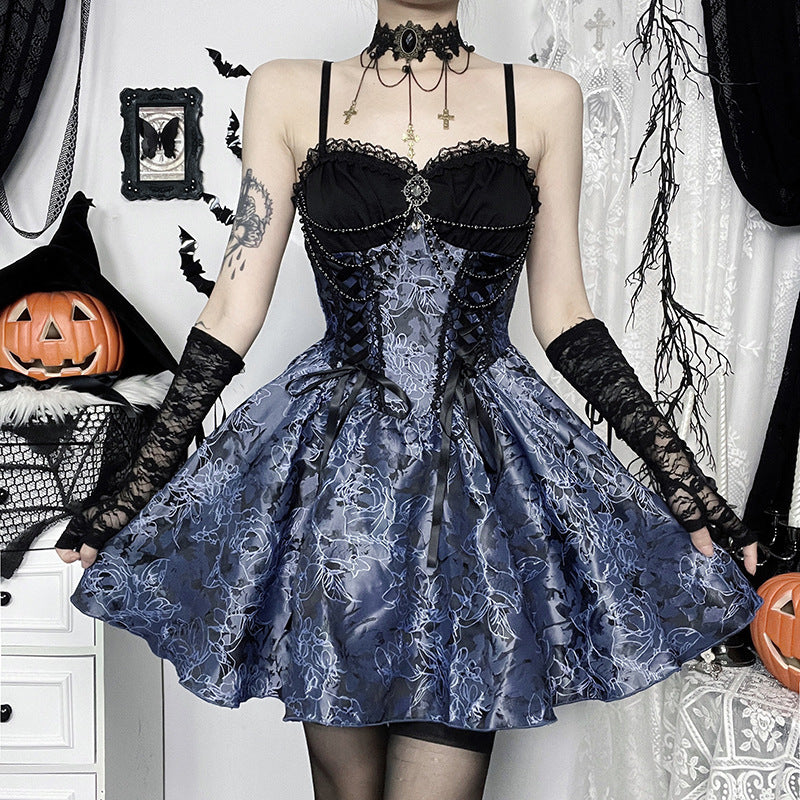 Two-Tone Jacquard Slim-Fit Sexy Halloween Crop Top
