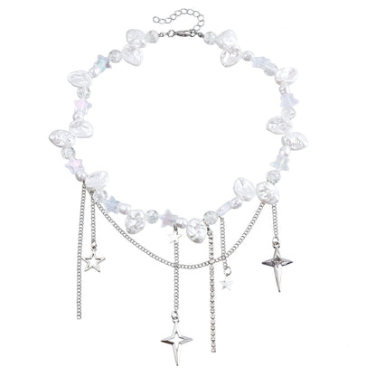 Cool Style Cross Star Diamond Necklace Steel Halloween