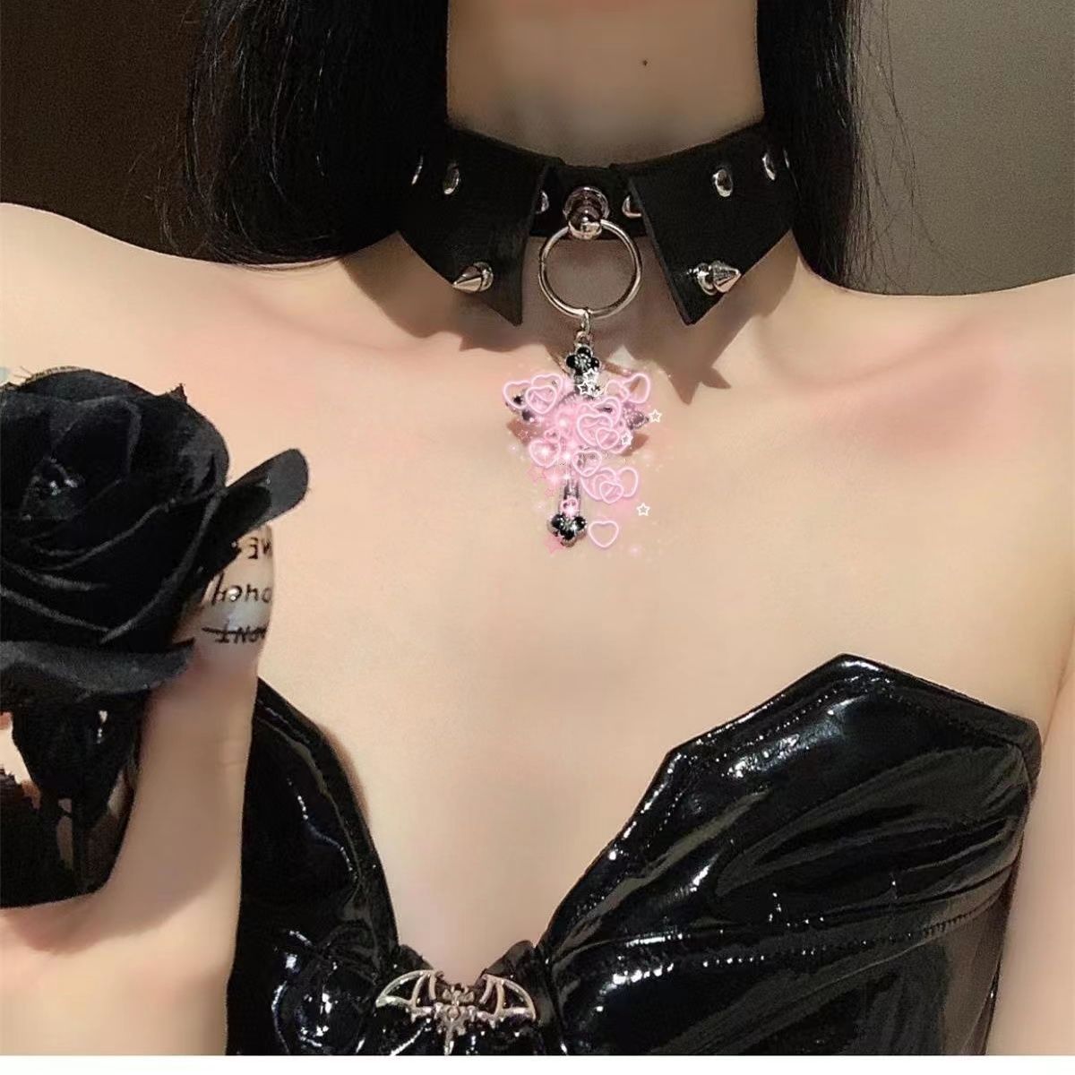 New Punk Gothic Cross Rivet Leather Collar Necklace Black Halloween Main image