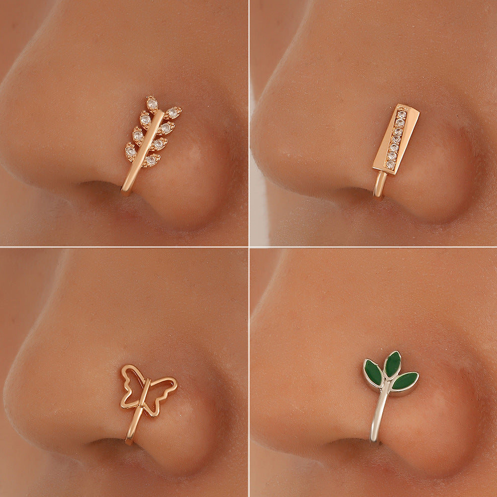 Zircon Leaf Butterfly U-Shape Nose Studs Main image
