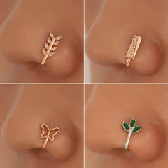 Zircon Leaf Butterfly U-Shape Nose Studs