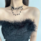 Gothic Tassel Cross Pendant Crystal Exaggerated Vintage Necklace Halloween