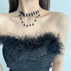 Gothic Tassel Cross Pendant Crystal Exaggerated Vintage Necklace Halloween