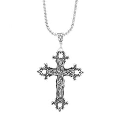 Exaggerated Gothic Silver Cross Hip-Hop Sweater Necklace Silver Halloween