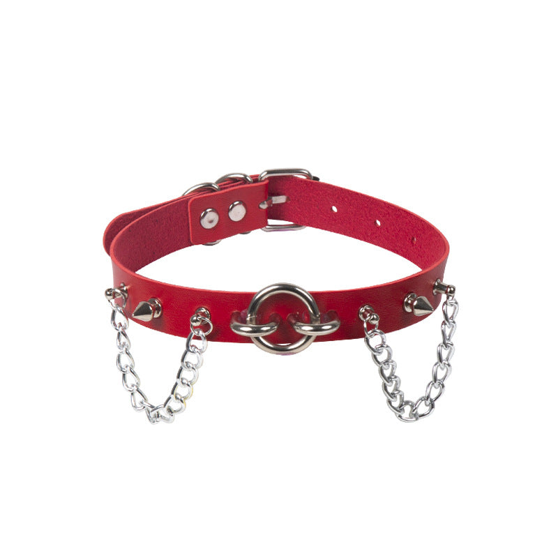 Personality O-Ring Rivet Chain Pu Necklace Red Halloween