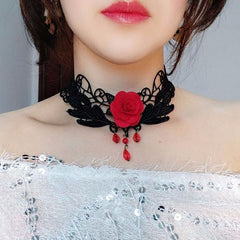 Gothic Vintage Rose Choker Pearl Necklace Halloween