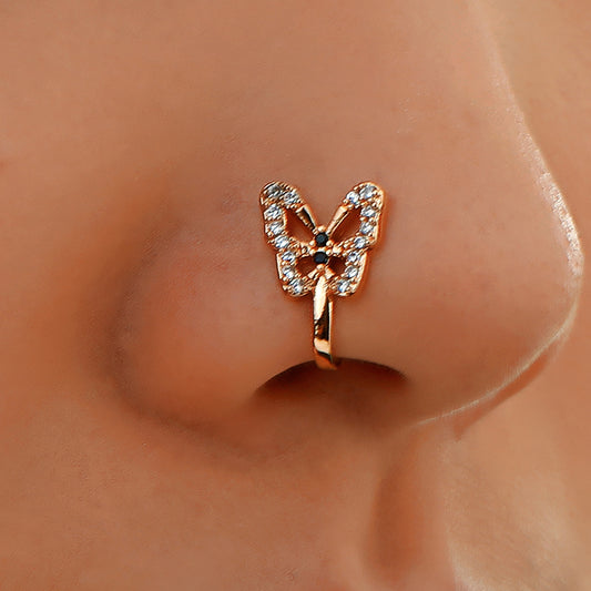 Rhinestone Butterfly U-Shape Nose Studs