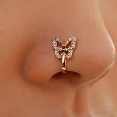 Rhinestone Butterfly Clip-On Nose Studs
