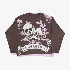 Grunge Butterfly & Skull Printed Crewneck Loose-Fit Knit Sweater