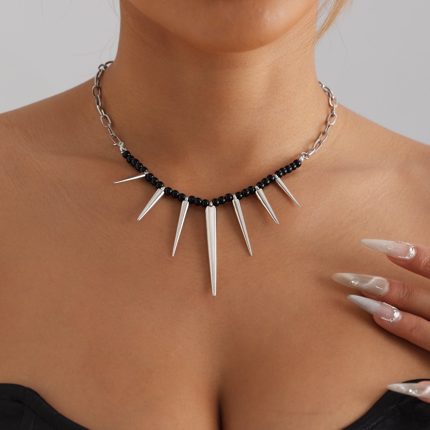 Punk Chain Black Pearl Studded Necklace Halloween Main image