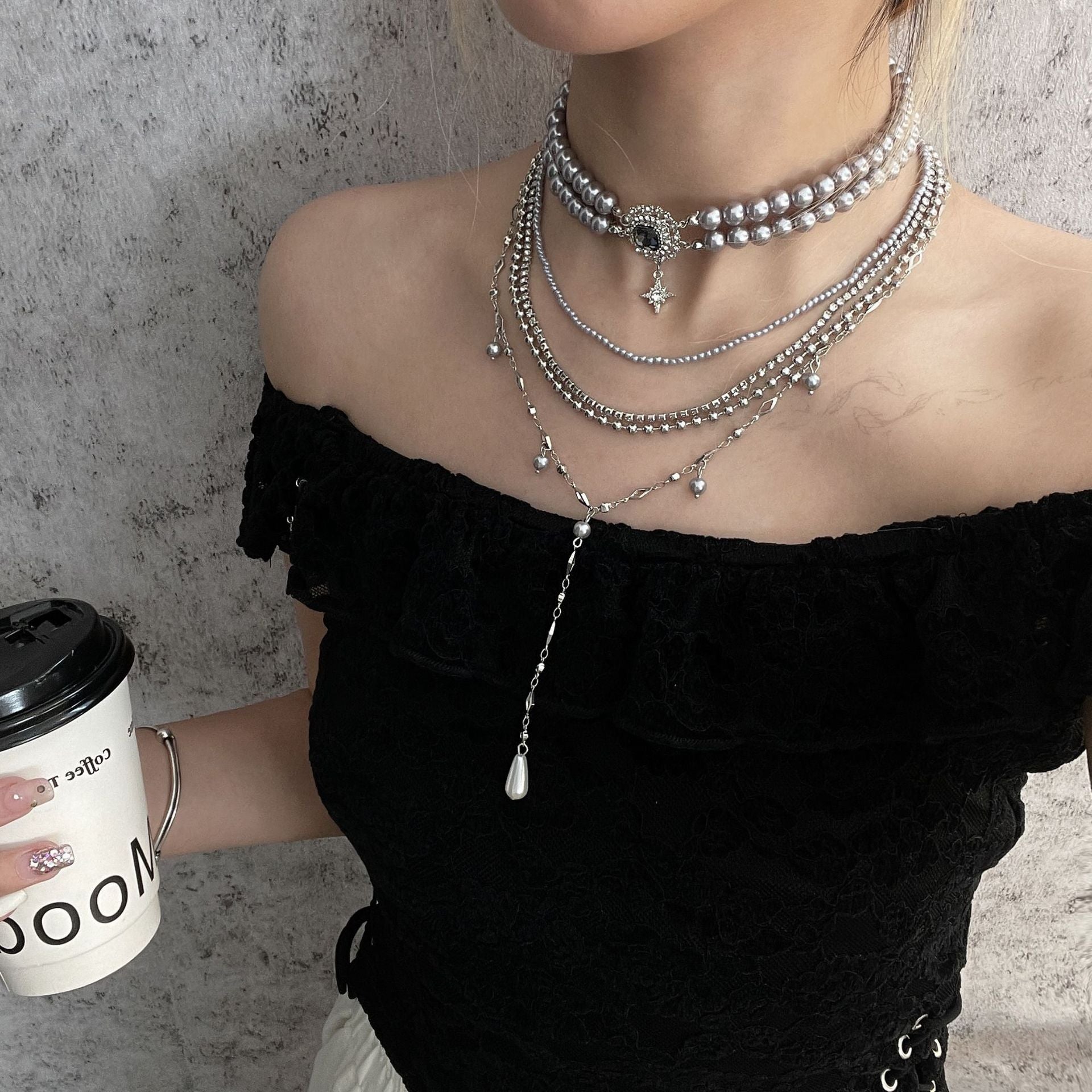 Baroque Pearl Cross Layered Choker Necklace Secondary image