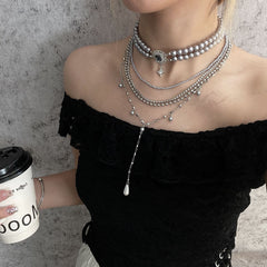 Baroque Pearl Cross Layered Choker Necklace Halloween