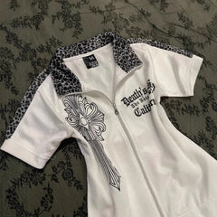 Y2K Patchwork Leopard Slim T-Shirt