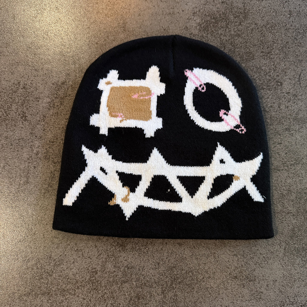 Pin Decor Devil Face Knit Hat