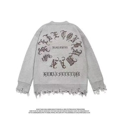 Raw-Edge Crewneck Loose-Fit Knit Sweater