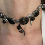 Thorn Rose Punk Velvet Button Unique Heavy Work Necklace Halloween