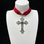 Gothic Blood Drop Tassel Exaggerated Punk Dark Cross Necklace Red Halloween