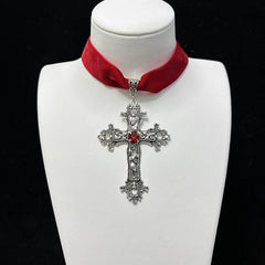 Gothic Blood Drop Tassel Exaggerated Punk Dark Cross Necklace Red Halloween