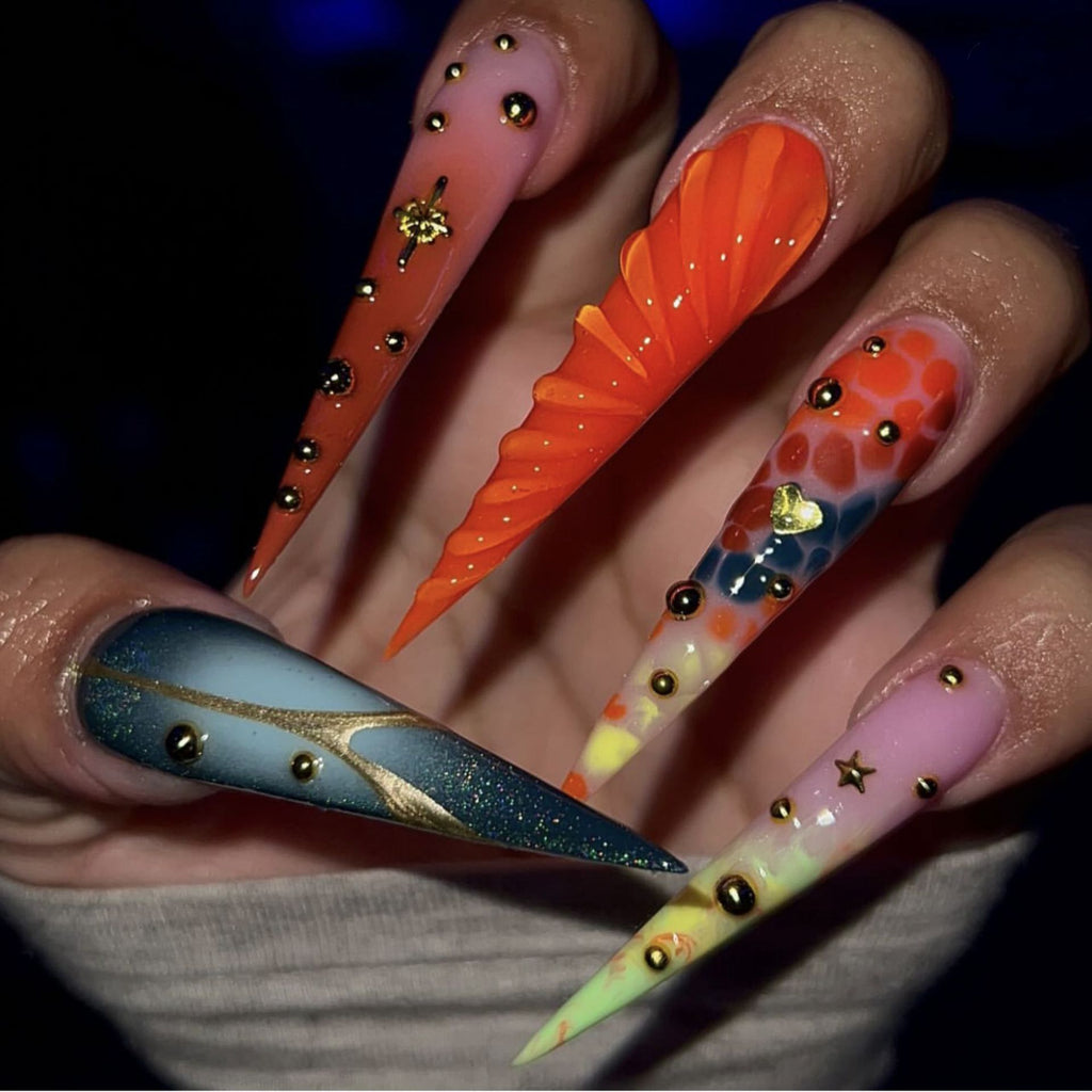 Iridescent Long Water Drop Press On Nails