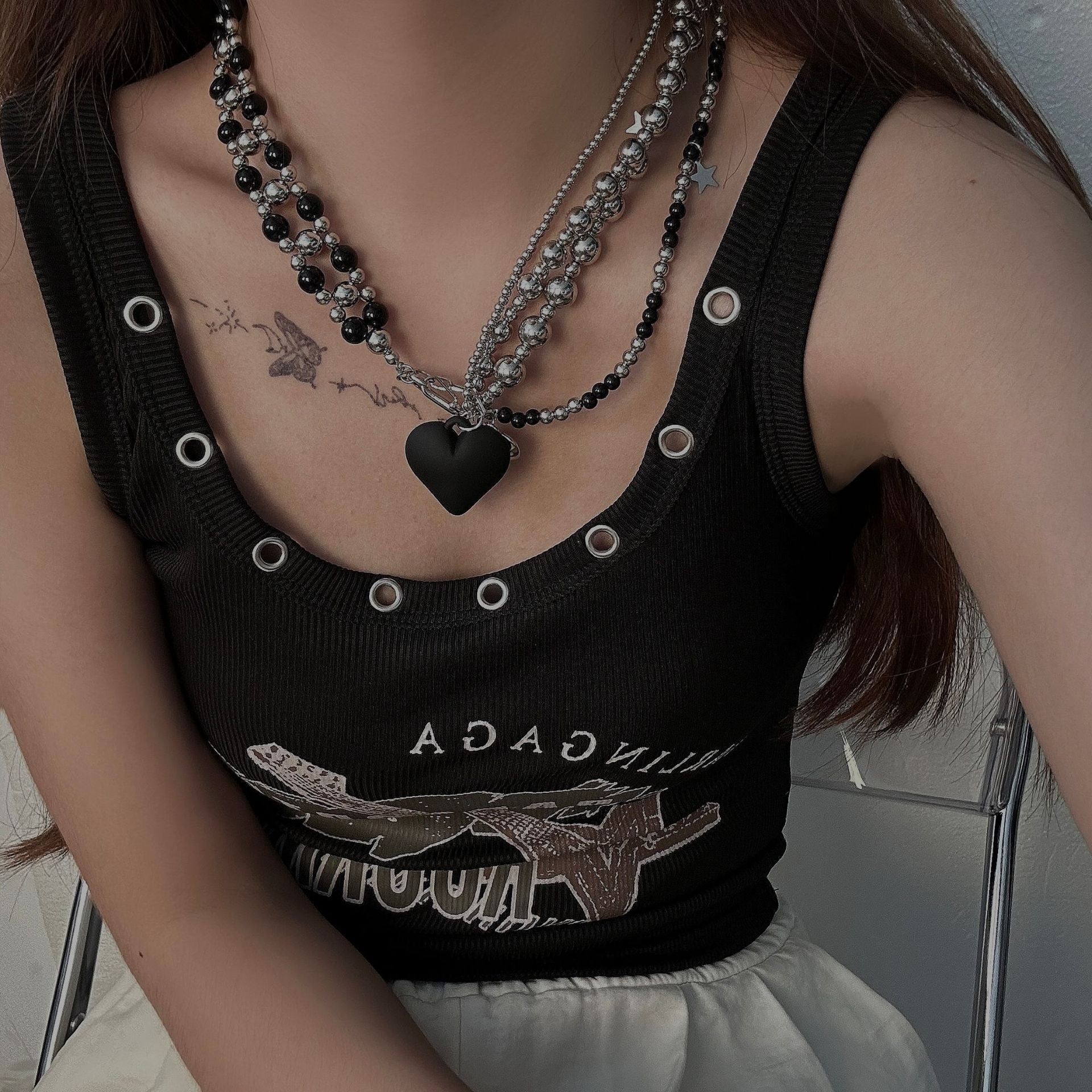 Heavy Heart Pendant Beaded Necklace Secondary image