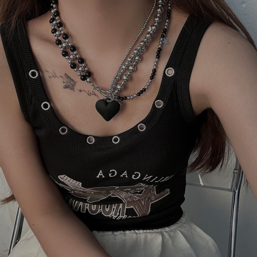 Heavy Heart Pendant Beaded Necklace Halloween