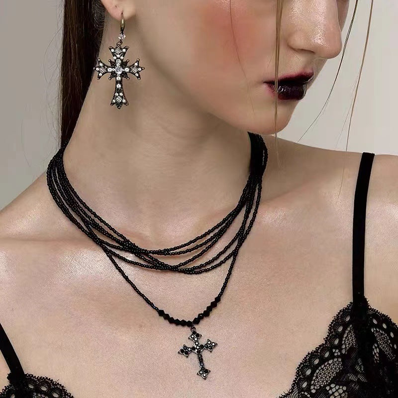 Retro Cross Layered Beaded Sweet Cool Punk Necklace Halloween Main image