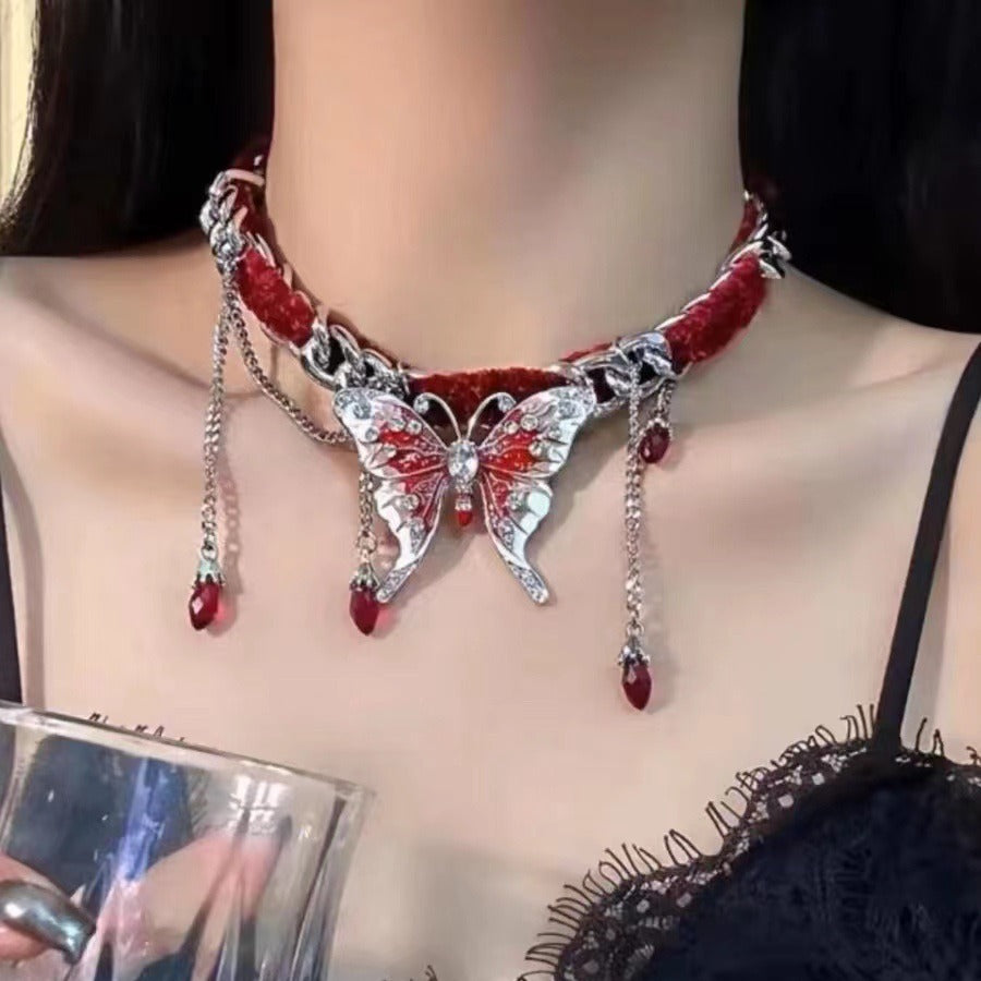 Red Butterfly Versatile Tassel Choker Necklace Halloween Main image
