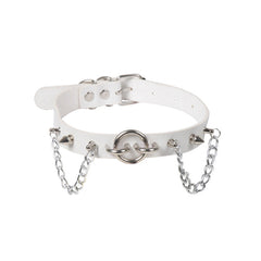 Personality O-Ring Rivet Chain Pu Necklace White Halloween
