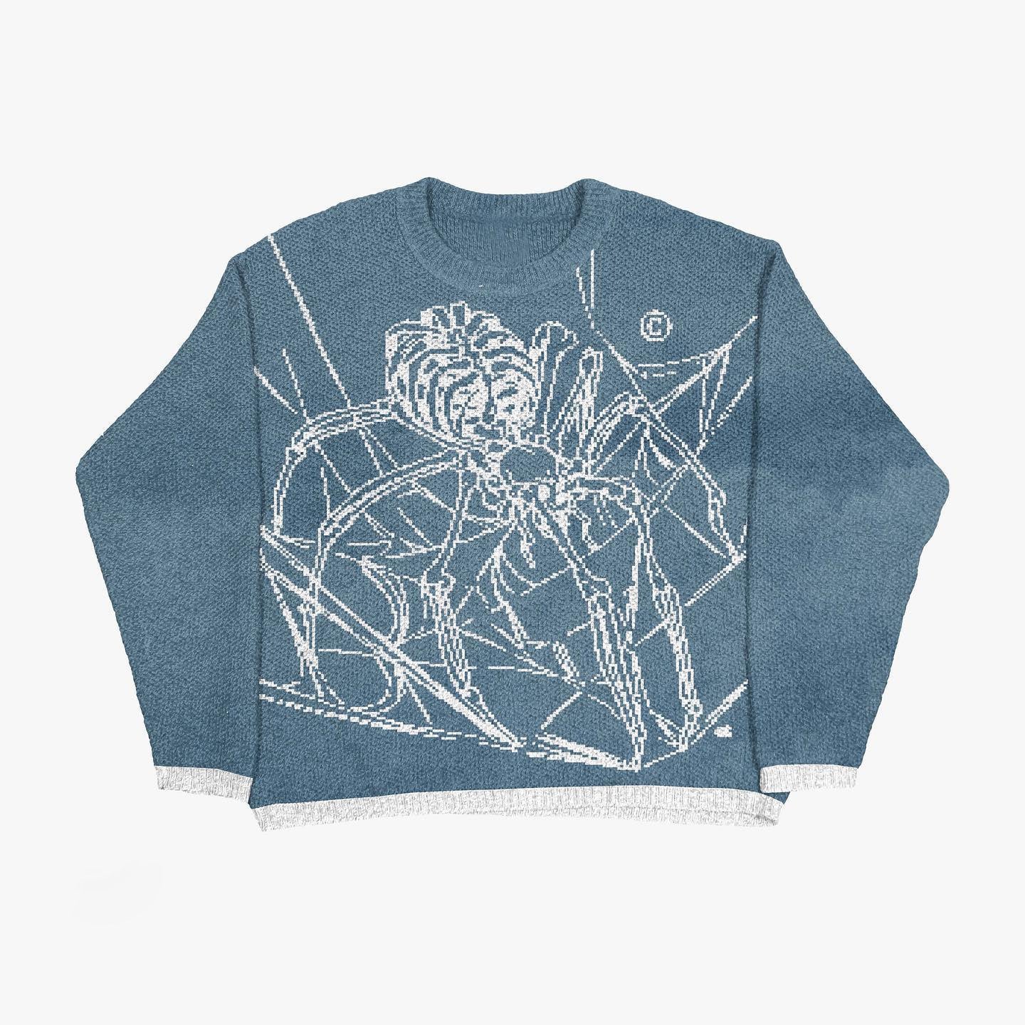 Grunge Skull Printed Crewneck Slouchy Knit Sweater Secondary image