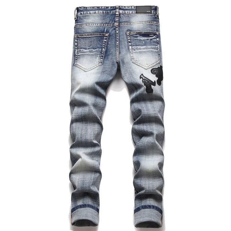 Punk Printed Stretch Slim Men's Denim Pants Secondary image