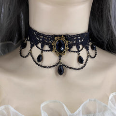 Gothic Retro Black Lace Tassel Collar Choker Necklace Halloween