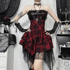 Gothic Red Plaid Bustier Slim-Fit Sexy Crop Top