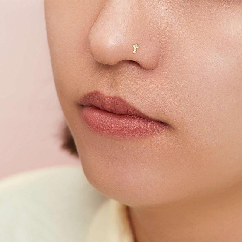 S925 Silver Zircon L-Bar Nose Studs Secondary image