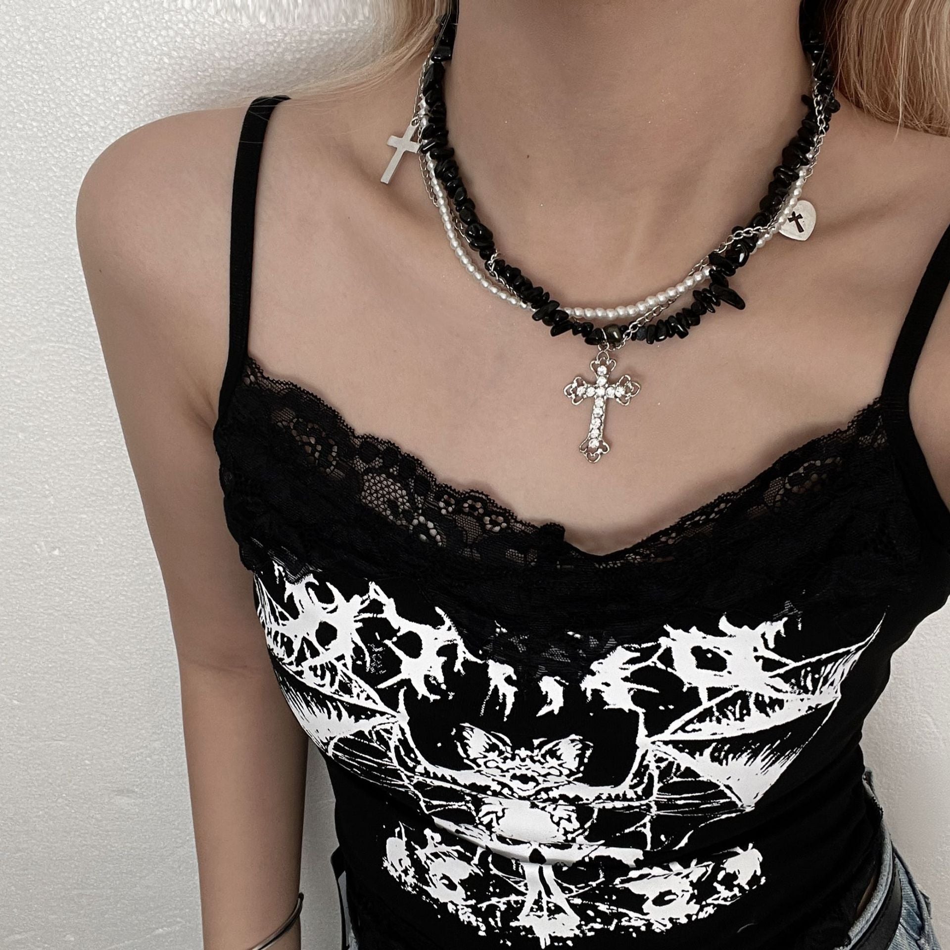 Sweet Cool Multi-Layered Heart Cross Necklace Halloween Main image