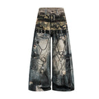 Printed Patchwork Denim Pants