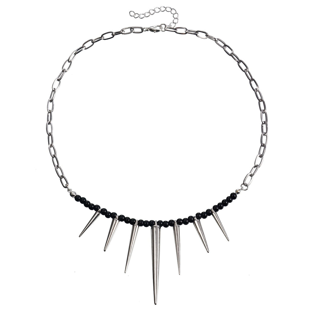 Punk Chain Black Pearl Studded Necklace White Halloween