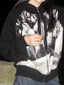 Black White Retro Zip Up Loose Hoodie