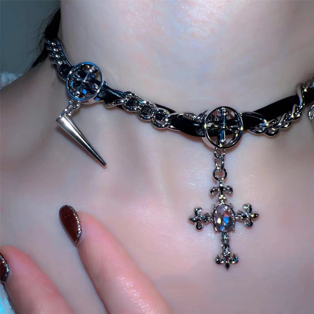 Gothic Rhinestone Cross Necklace