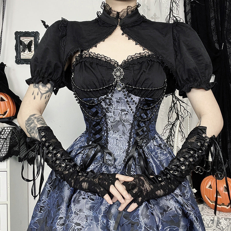 Two-Tone Jacquard Slim-Fit Sexy Halloween Crop Top Secondary image