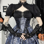 Two-Tone Jacquard Slim-Fit Sexy Halloween Crop Top