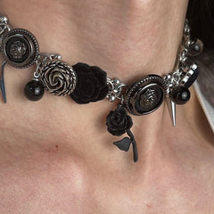 Thorn Rose Punk Velvet Button Unique Heavy Work Necklace Halloween