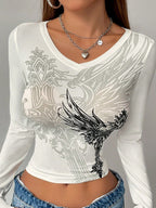Y2K Gothic Wing Print Long Sleeve T-Shirt