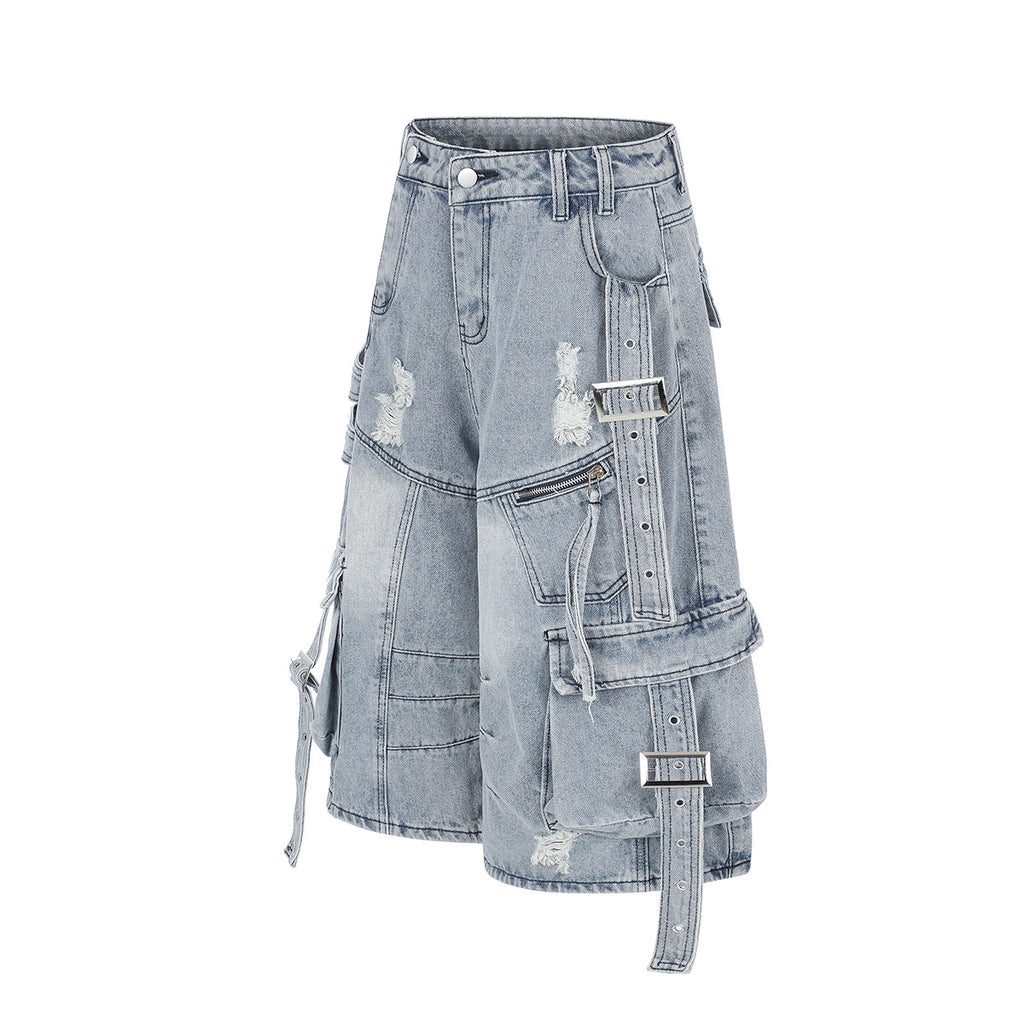 Multi-Pocket Denim Bermuda Shorts